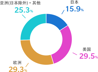 日本	15.9% / 美国	29.5% / 欧洲	29.3% / 亚洲(日本除外)・其他	25.3%