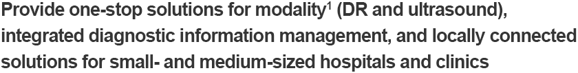 Provide one-stop solutions for modality1 (DR and ultrasound), integrated diagnostic information management, and locally connected solutions for small- and medium-sized hospitals and clinics