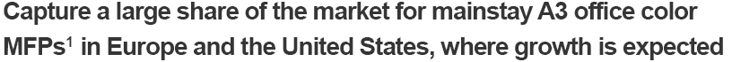 Capture a large share of the market for mainstay A3 office color MFPs1 in Europe and the United States, where growth is expected