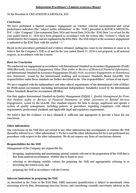 Thumbnail of the PDF of the independent third party assurance report issued by KPMG AZSA Sustainability