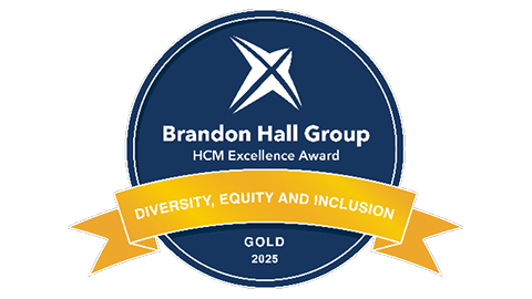 Gold award mark for the women's leadership development category at the Brandon Hall Group HCM Excellence Awards 2025