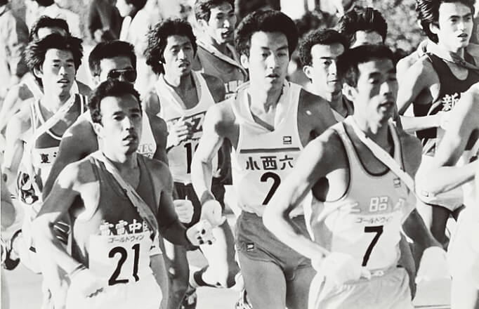 1981年全日本駅伝。第1区の酒井勝充はチーム初の区間賞を獲得。