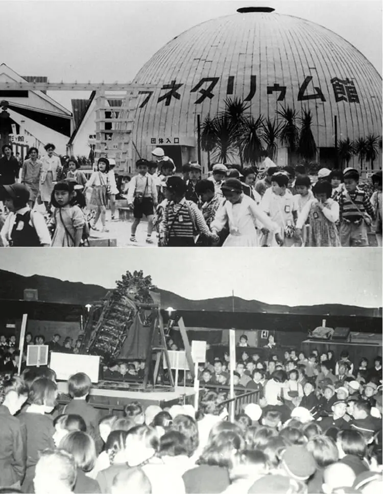 1958年　阪神パークで開催された科学大博覧会に「ノブオカ式プラネタリウムⅠ型」を展示したのが始まり