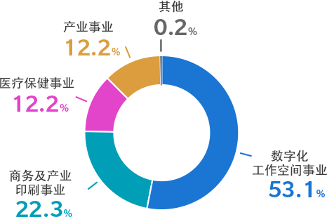 数字化工作空间事业	53.1% / 商务及产业印刷事业	22.3% / 医疗保健事业	12.2% / 产业事业	12.2% / 其他	0.2%